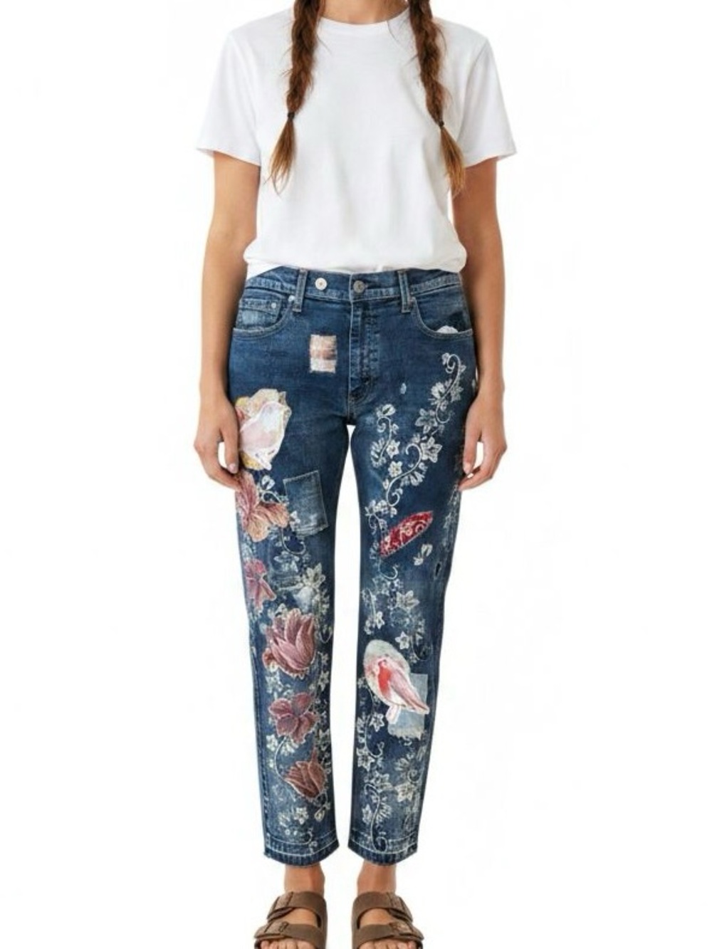 Upcycled Levi’s Art Jeans distressed bleached stenciled appliqués size 39